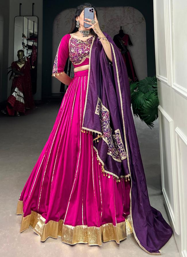 Chanderi Pink Traditional Wear Zari Work Ready To Wear Lehenga Choli